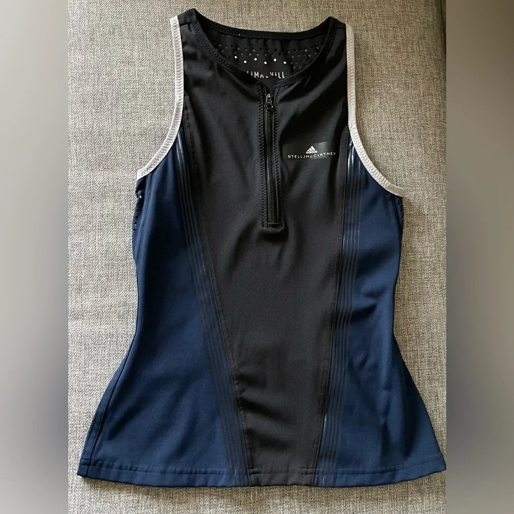 Adidas by Stella McCartney Barricade Black and Navy Tank Top - Picture 1 of 3